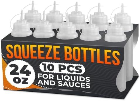 10-Pack 24oz Condiment Squeeze Bottles for Sauces, Large Sauce Bottle Set